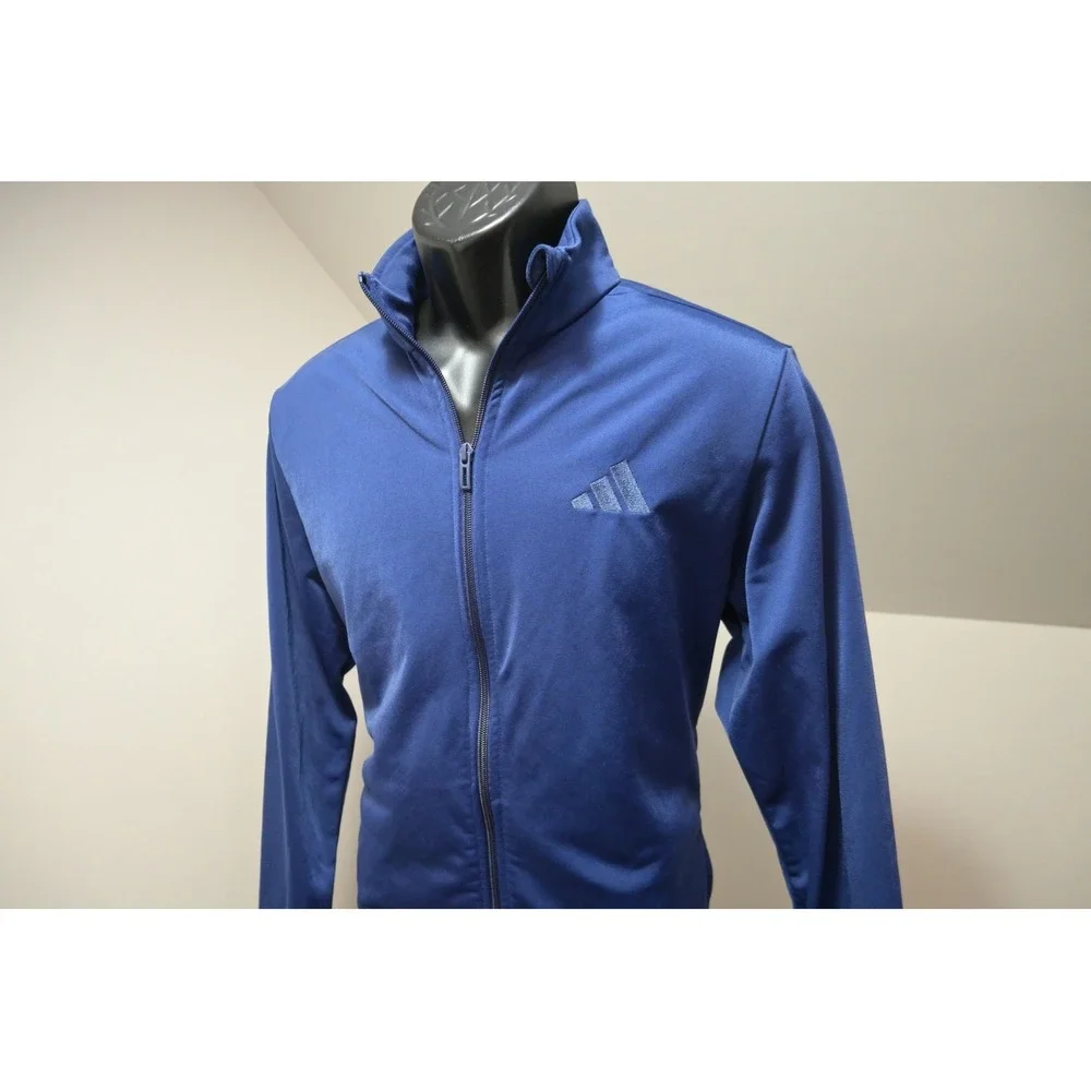 Adidas Track Jacket Men Small‎ Blue Full Zip Mock Neck Logo Pockets Excellent